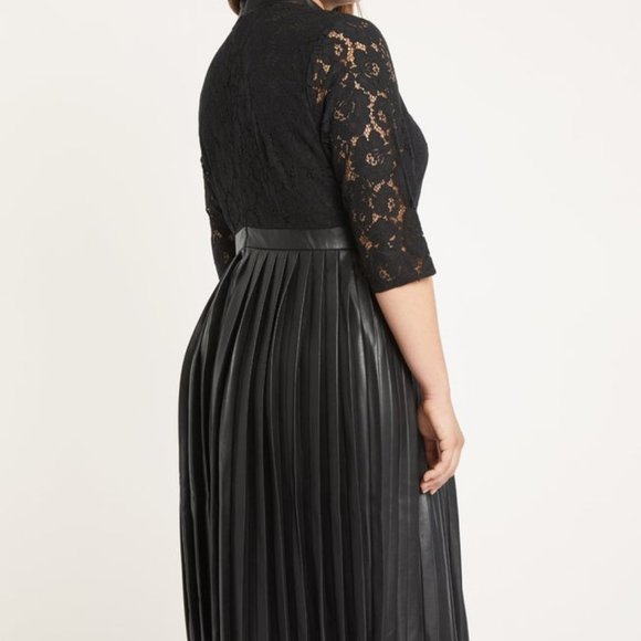 Eloquii Faux Leather & Lace Midi Dress – Size 18 (Perfect Holiday or Party Dress - Picture 4 of 5